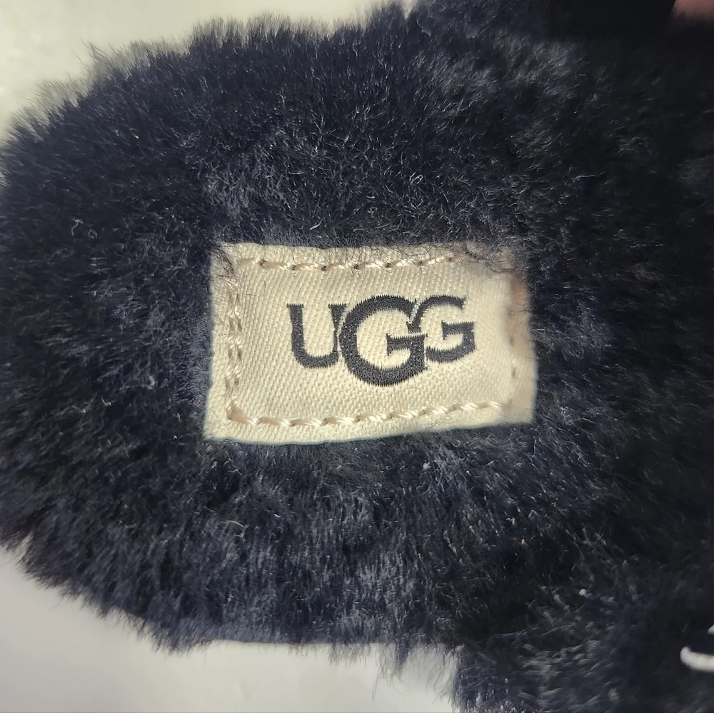 UGG Toddler Oh Yeah Fluffy Shearling Sheepskin Slingback Slipper Black 6